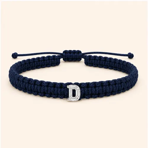 D-Cut Single Lab Grown Diamond in Navy Blue Thread Bracelet