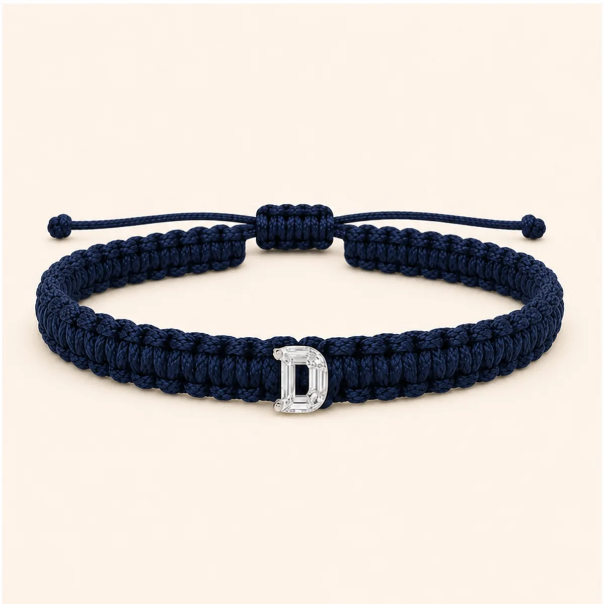 D-Cut Single Lab Grown Diamond in Navy Blue Thread Bracelet
