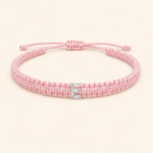 E-Cut Single Lab Grown Diamond in Baby Pink Thread Bracelet