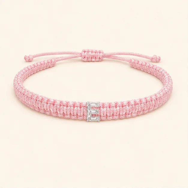 E-Cut Single Lab Grown Diamond in Baby Pink Thread Bracelet