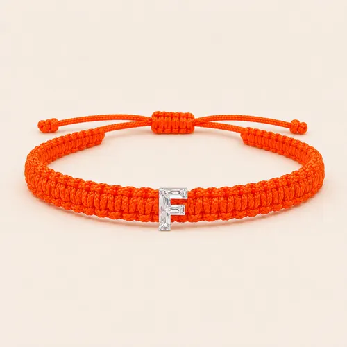 F-Cut Single Lab Grown Diamond in Neon Orange Thread Bracelet