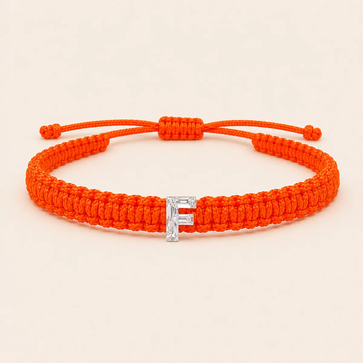 F-Cut Single Lab Grown Diamond in Neon Orange Thread Bracelet