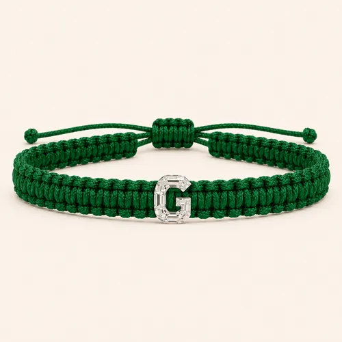 G-Cut Single Lab Grown Diamond in Green Thread Bracelet
