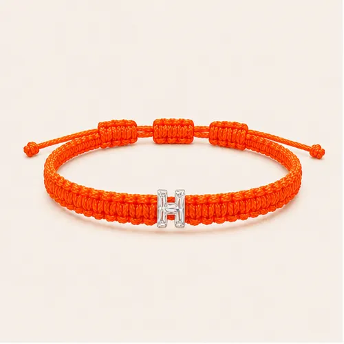 H-Cut Single Lab Grown Diamond in Neon Orange Thread Bracelet