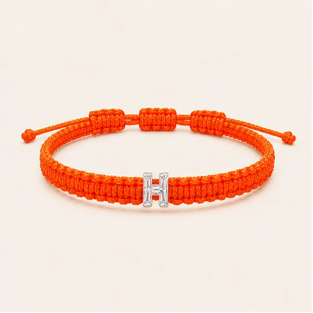 H-Cut Single Lab Grown Diamond in Neon Orange Thread Bracelet