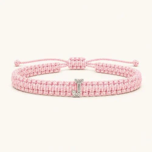 J-Cut Single Lab Grown Diamond in Baby Pink Thread Bracelet