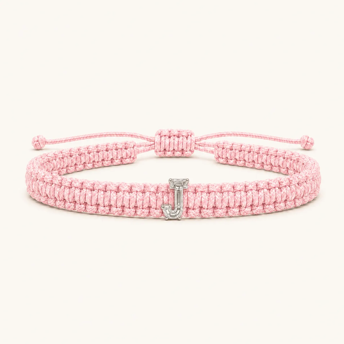 J-Cut Single Lab Grown Diamond in Baby Pink Thread Bracelet