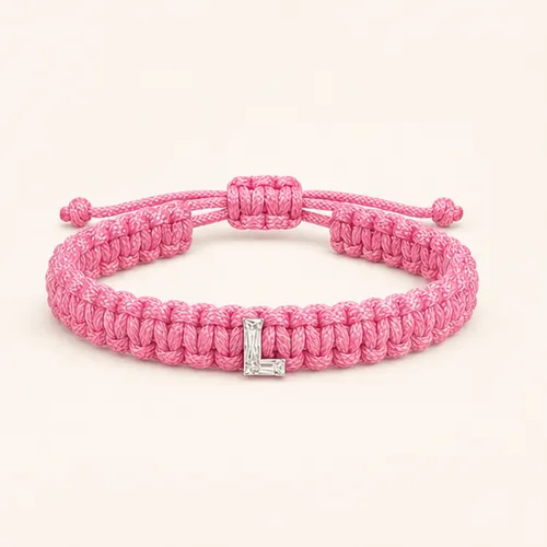 L-Cut Single Lab Grown Diamond in Pink Thread Bracelet