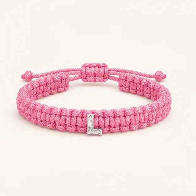 L-Cut Single Lab Grown Diamond in Pink Thread Bracelet