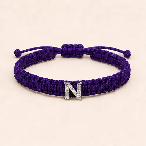 N-Cut Single Lab Grown Diamond in Purple Thread Bracelet