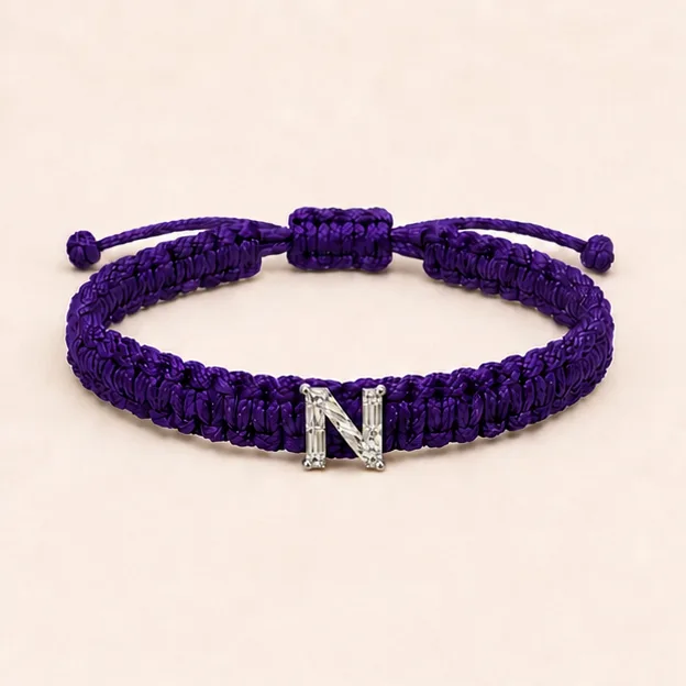 N-Cut Single Lab Grown Diamond in Purple Thread Bracelet