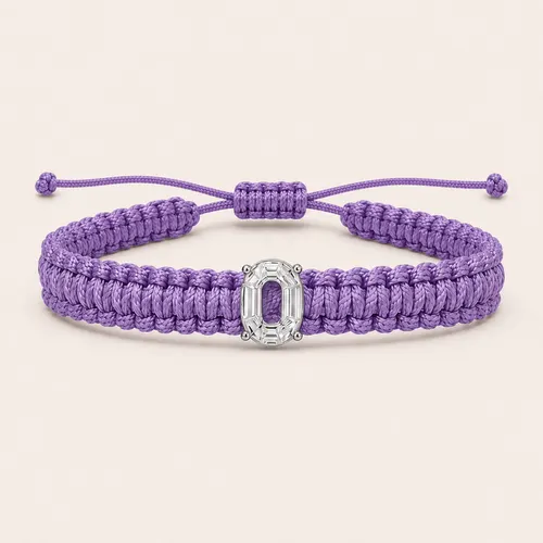 O-Cut Single Lab Grown Diamond in Lilac Thread Bracelet