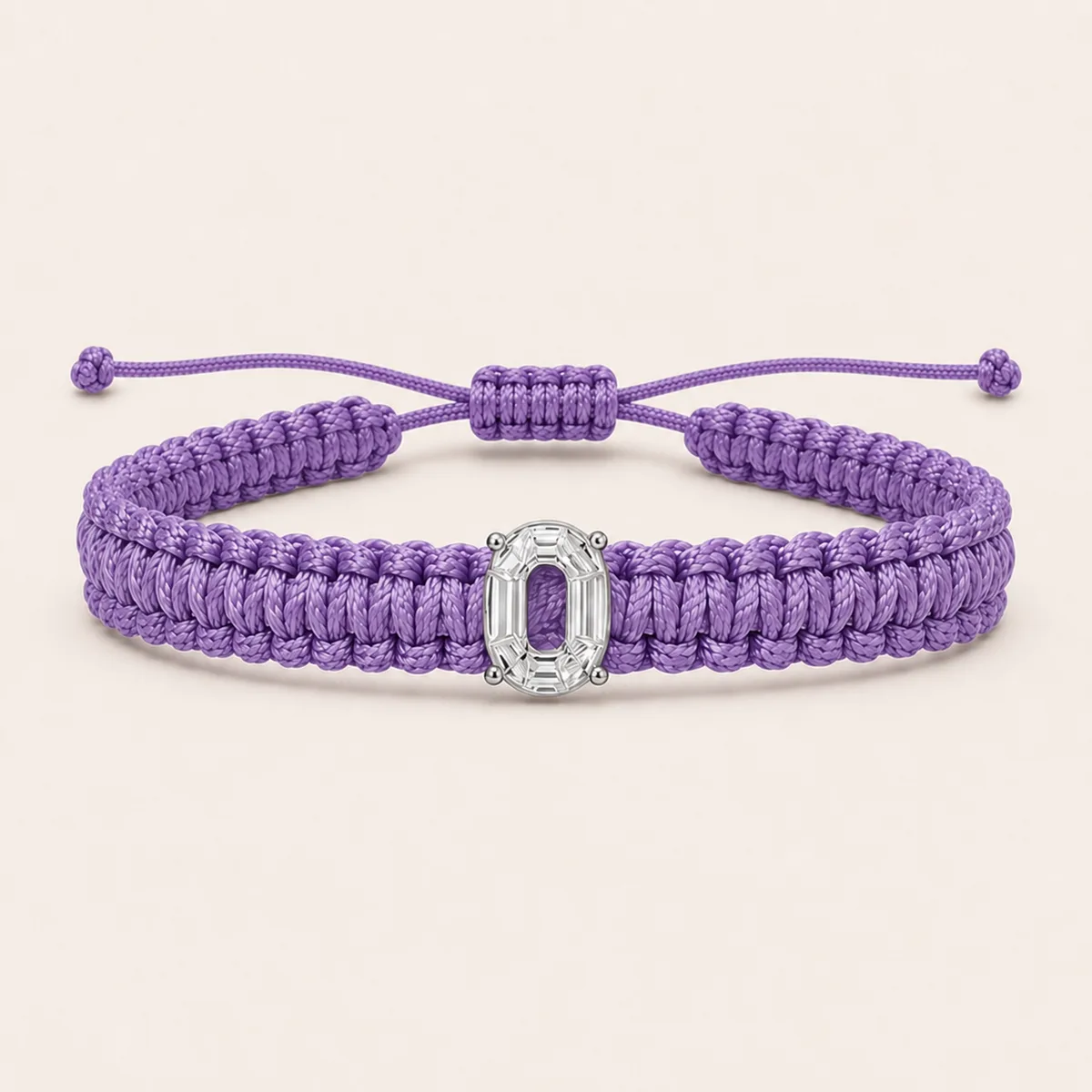 O-Cut Single Lab Grown Diamond in Lilac Thread Bracelet