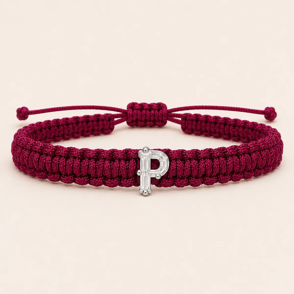 P-Cut Single Lab Grown Diamond in Fuschia Thread Bracelet