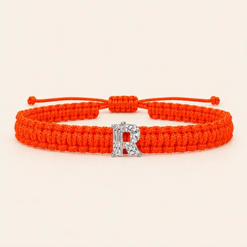 R-Cut Single Lab Grown Diamond in Neon Orange Thread Bracelet