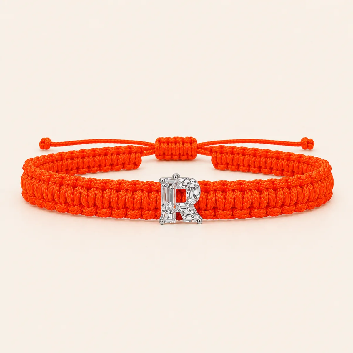 R-Cut Single Lab Grown Diamond in Neon Orange Thread Bracelet