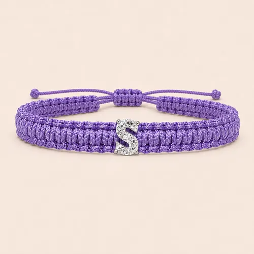 S-Cut Single Lab Grown Diamond in Lilac Thread Bracelet