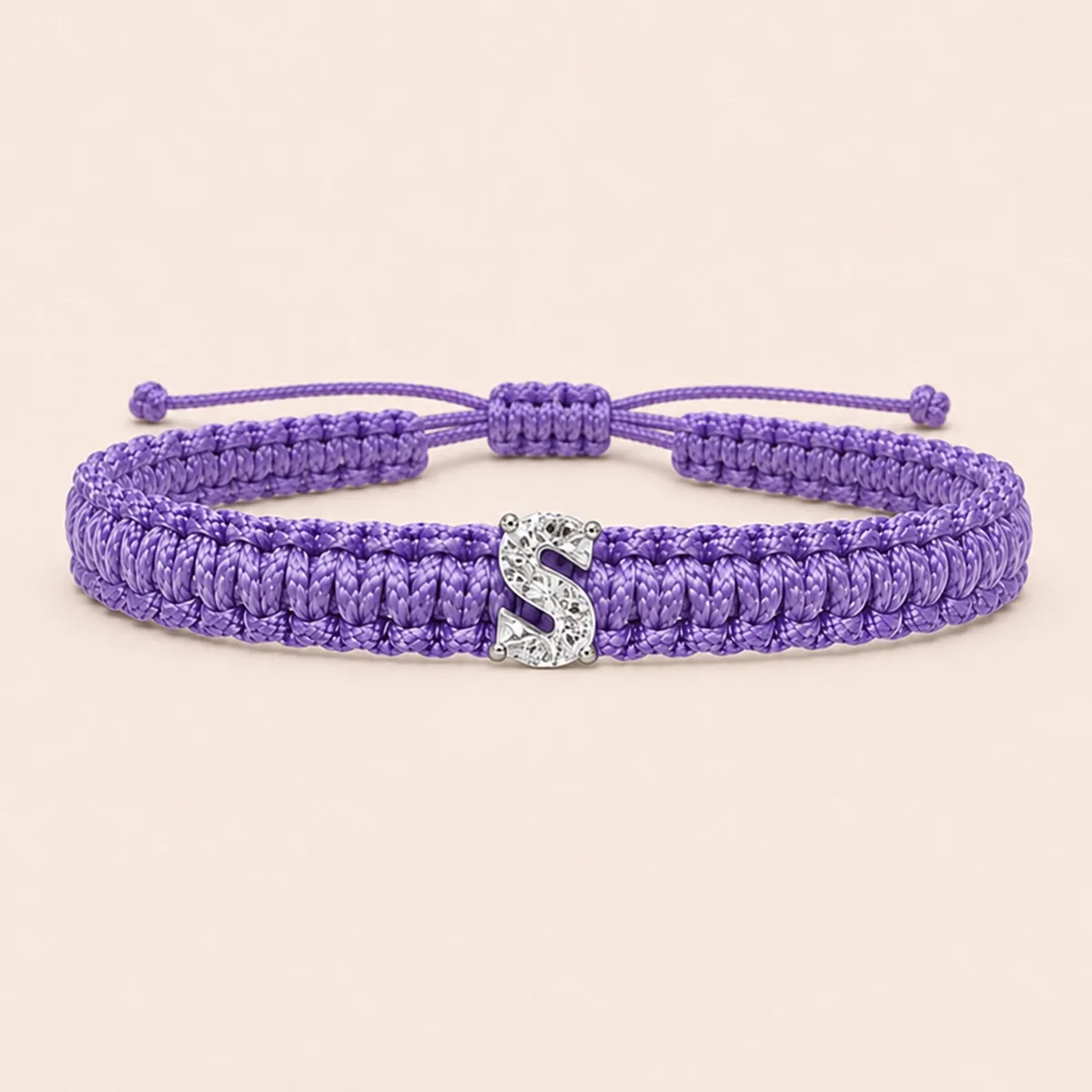 S-Cut Single Lab Grown Diamond in Lilac Thread Bracelet