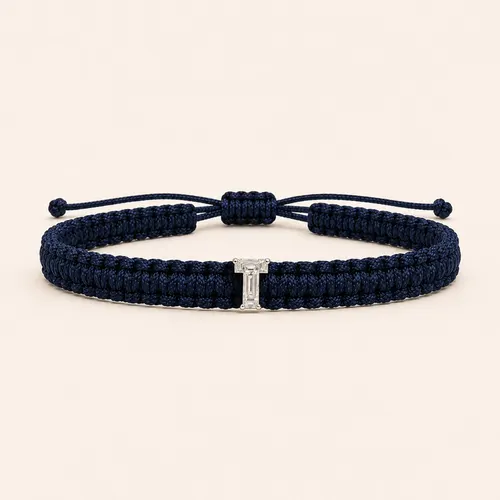 T-Cut Single Lab Grown Diamond in Navy Blue Thread Bracelet