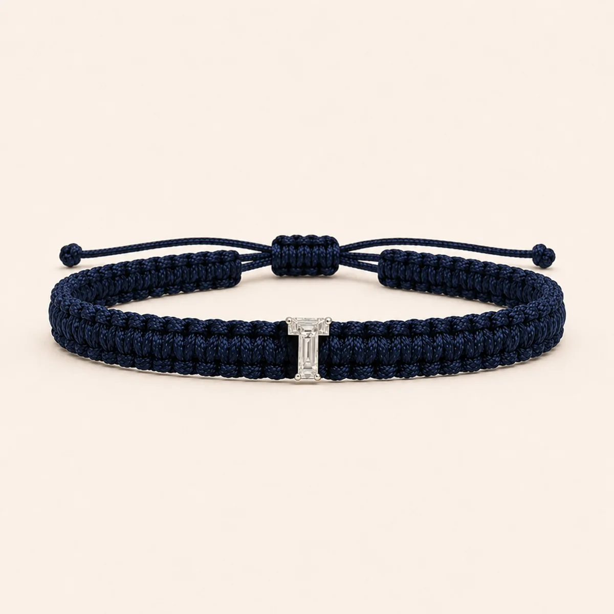 T-Cut Single Lab Grown Diamond in Navy Blue Thread Bracelet