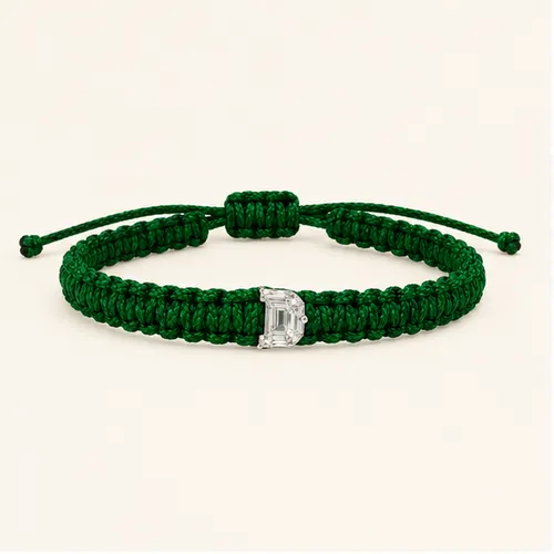 D-Cut Single Lab Grown Diamond in Green Thread Bracelet