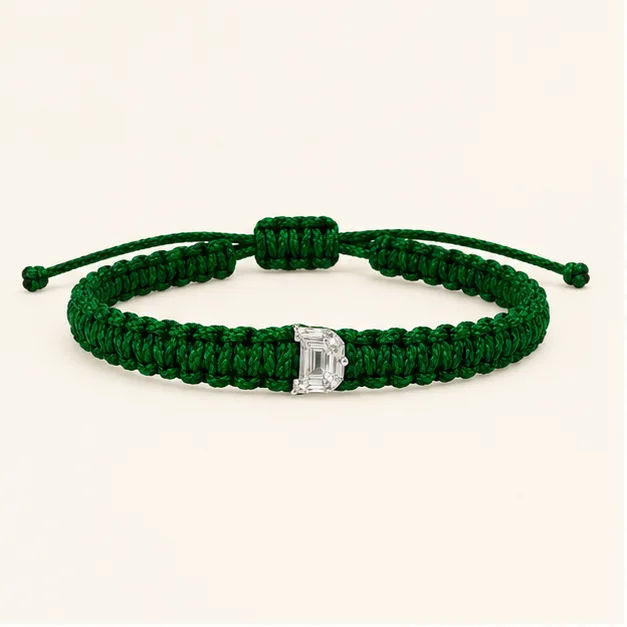 D-Cut Single Lab Grown Diamond in Green Thread Bracelet