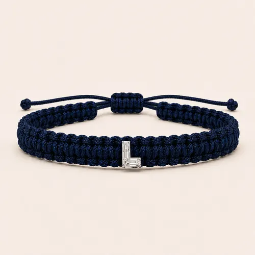 L-Cut Single Lab Grown Diamond in Navy Blue Thread Bracelet