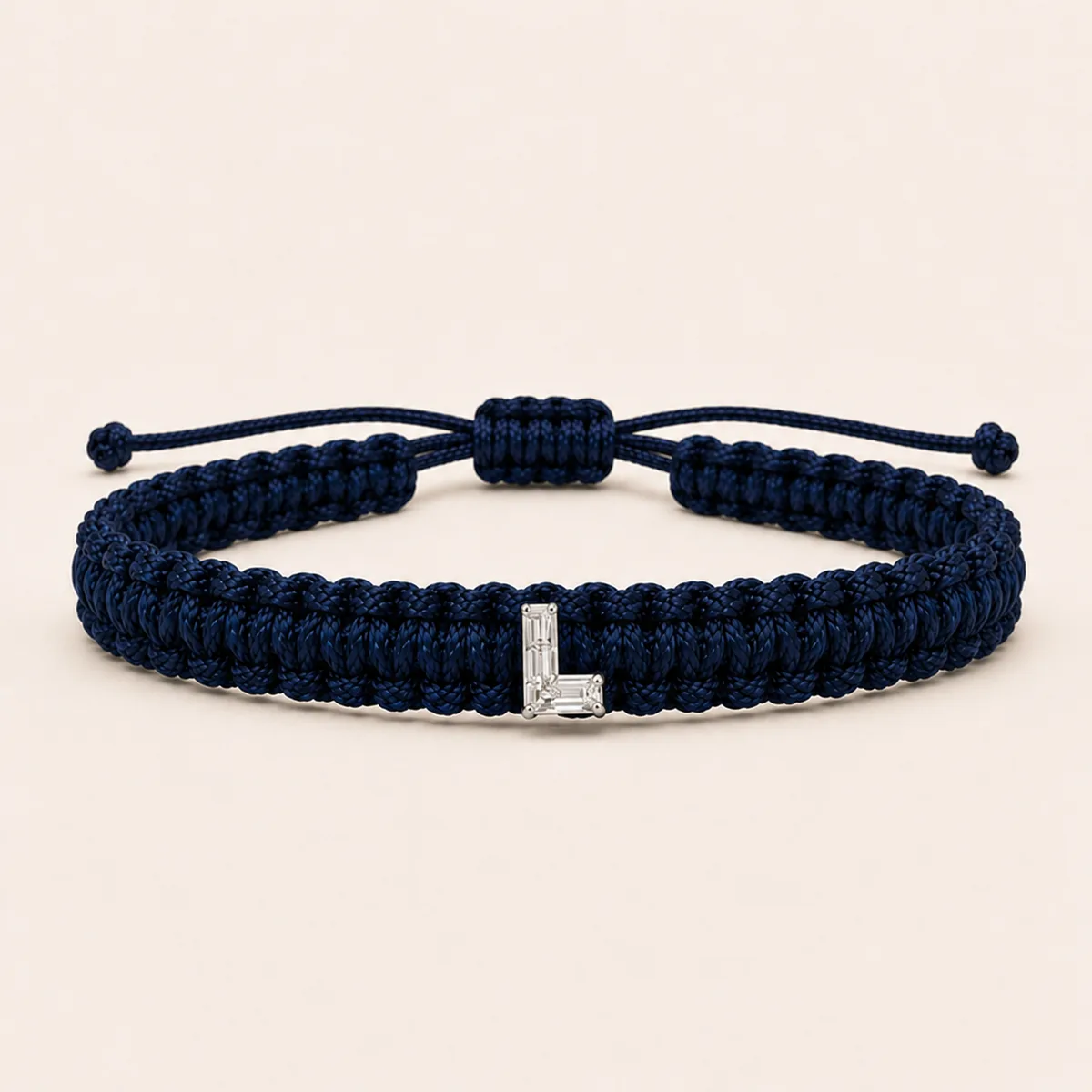 L-Cut Single Lab Grown Diamond in Navy Blue Thread Bracelet