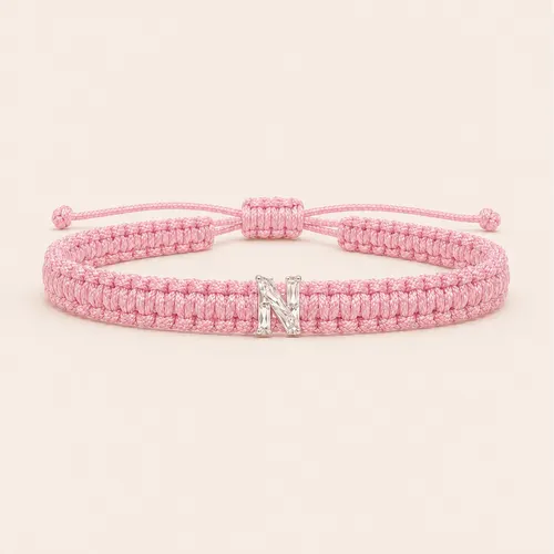 N-Cut Single Lab Grown Diamond in Baby Pink Thread Bracelet