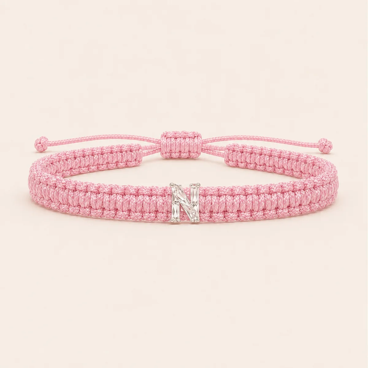 N-Cut Single Lab Grown Diamond in Baby Pink Thread Bracelet