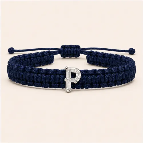 P-Cut Single Lab Grown Diamond in Navy Blue Thread Bracelet