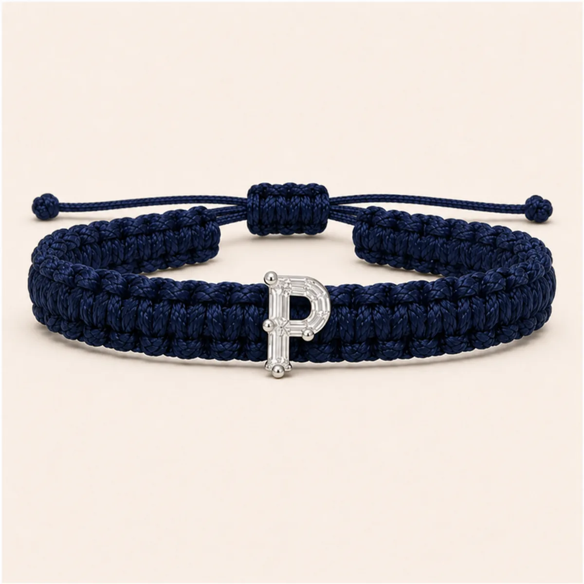 P-Cut Single Lab Grown Diamond in Navy Blue Thread Bracelet