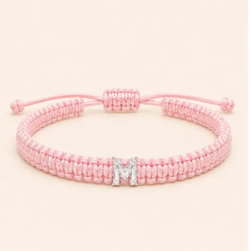 M-Cut Single Lab Grown Diamond in Baby Pink Thread Bracelet