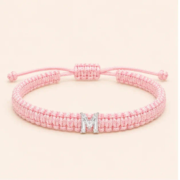 M-Cut Single Lab Grown Diamond in Baby Pink Thread Bracelet