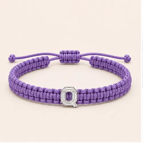 Q-Cut Single Lab Grown Diamond in Lilac Thread Bracelet