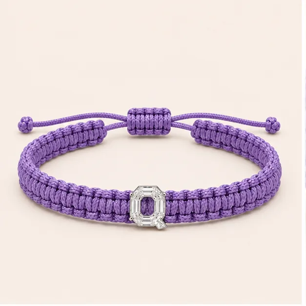 Q-Cut Single Lab Grown Diamond in Lilac Thread Bracelet