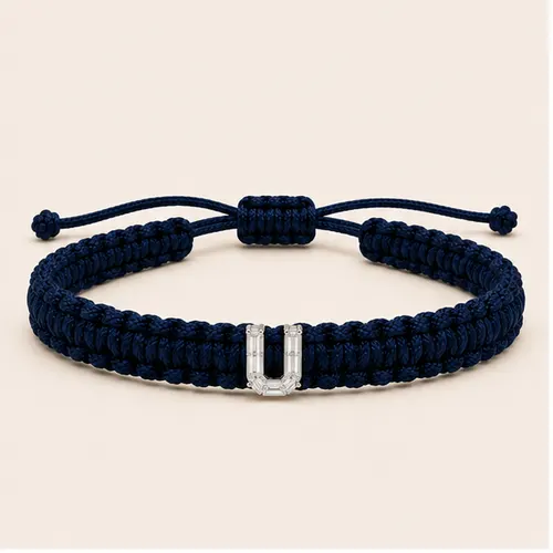 U-Cut Single Lab Grown Diamond in Navy Blue Thread Bracelet