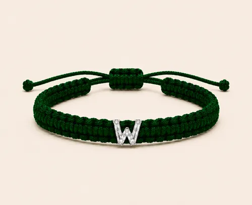 W-Cut Single Lab Grown Diamond in Green Thread Bracelet