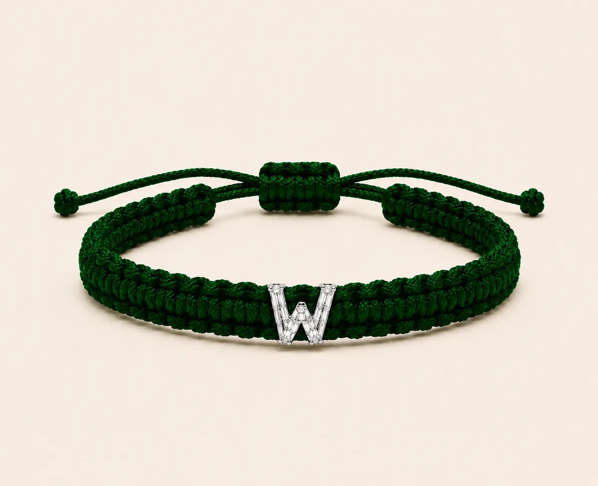 W-Cut Single Lab Grown Diamond in Green Thread Bracelet
