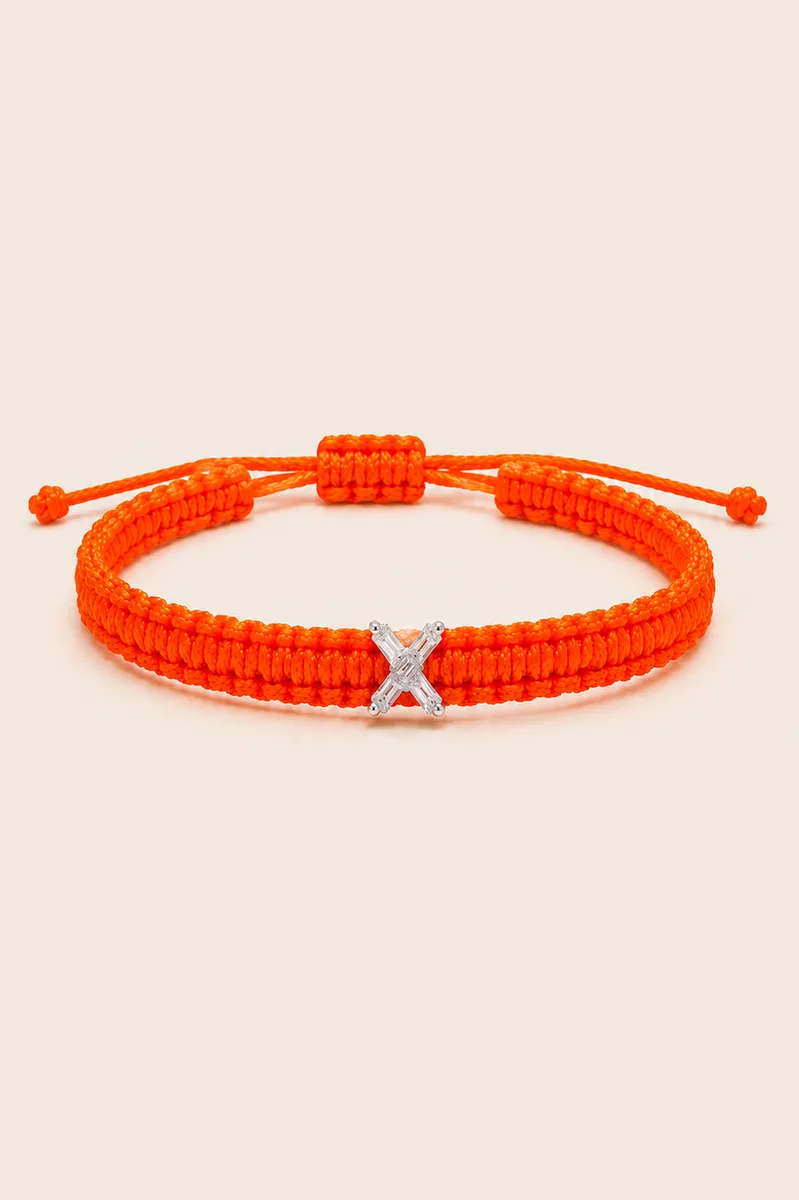 X-Cut Single Lab Grown Diamond in Neon Orange Thread Bracelet