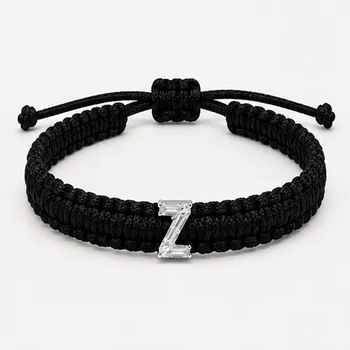 Z-Cut Single Lab Grown Diamond in Black Thread Bracelet