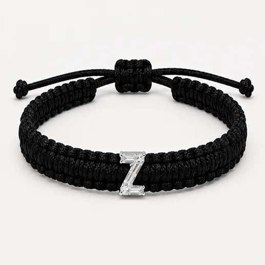 Z-Cut Single Lab Grown Diamond in Black Thread Bracelet